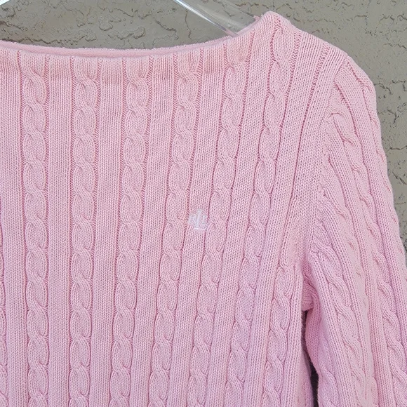 Lauren Ralph Lauren Petit Pink Cable Knit Sweater petit Small Academia Preppy - Picture 4 of 10